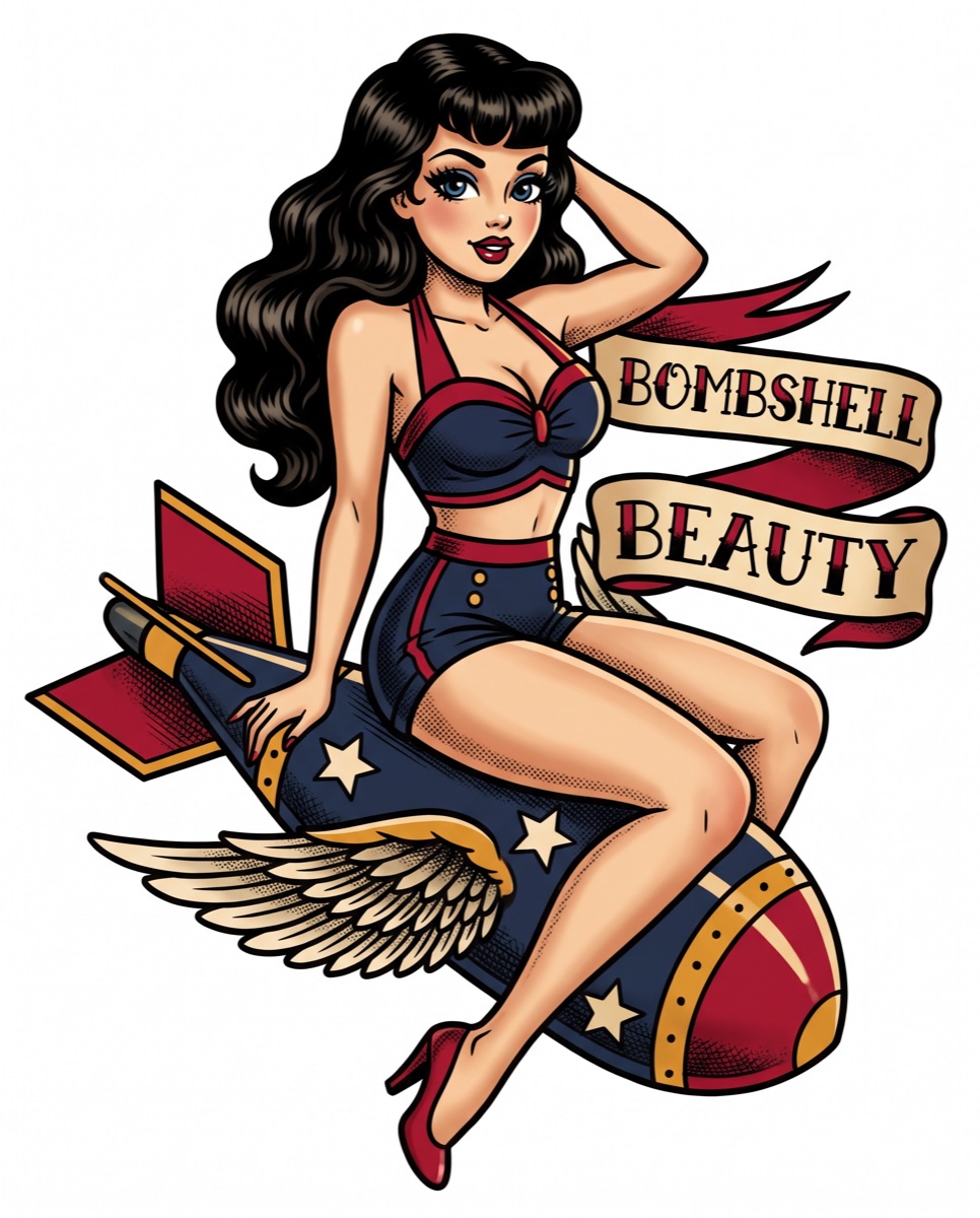 Military pinup girl traditional tattoo concept generated by InkFactory